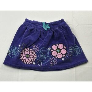 Hartstrings Girls Size 5 Purple Corduroy Floral Embroidered Skirt Boho